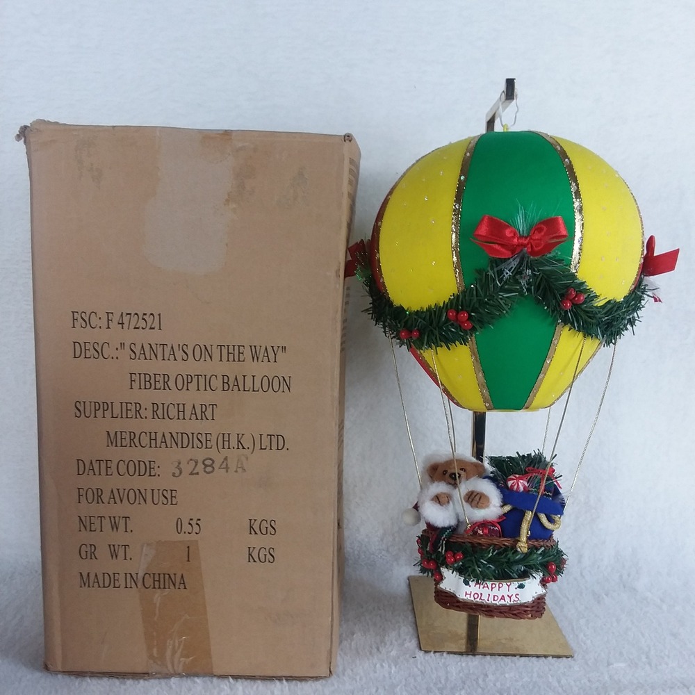 Santa's On The Way Fiber Optic‎ Balloon Christmas Decor Teddy Bear VTG *VID